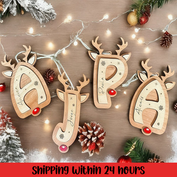 Reindeer letter ornaments personalized stocking tags for Christmas gifts name tags