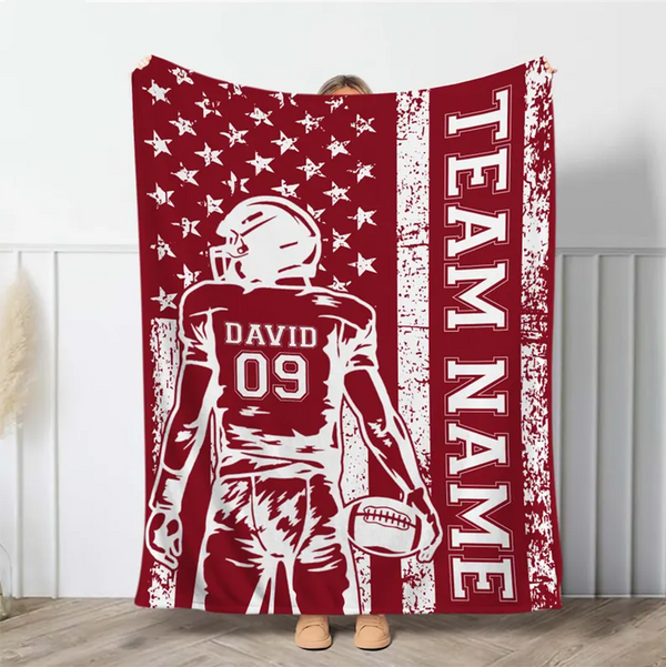 Personalized Football Team Blanket: Custom Name & Number