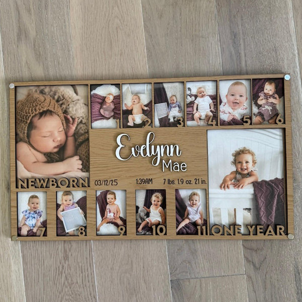 Baby's First Year Photo Frame Wood Monthly Milestone Picture Display for newborn
