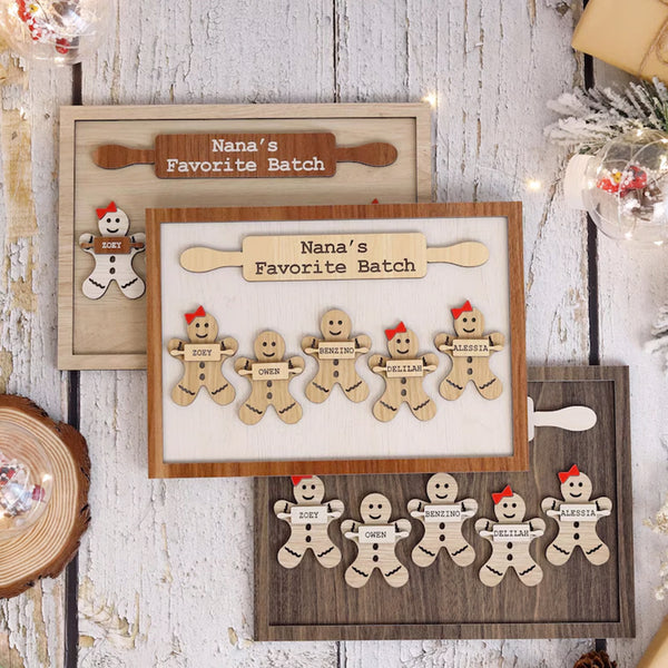 Wooden Gingerbread Family Sign Personalized Grandchildren Sign