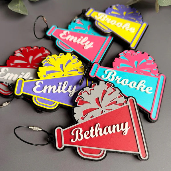 Personalized Cheer Bag Tag – Custom Megaphone & Pom Pom