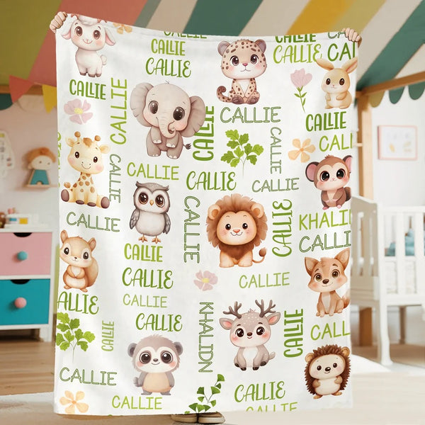 Personalized Multicolor Cute Forest Animal Soft Throw Blanket