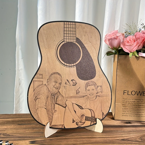 Handmade Solid Wood Guitar-Shaped Photo Keepsake