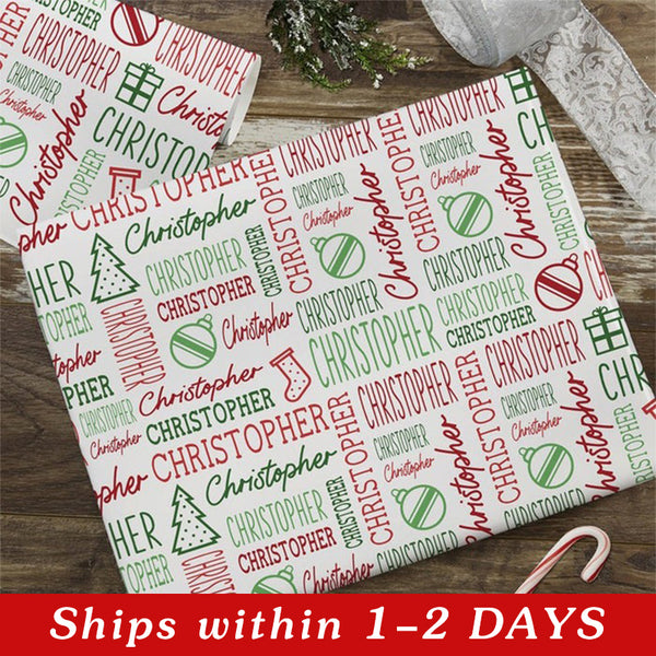 Holiday Repeating Name Personalized Wrapping Paper Christmas Wrapping Paper