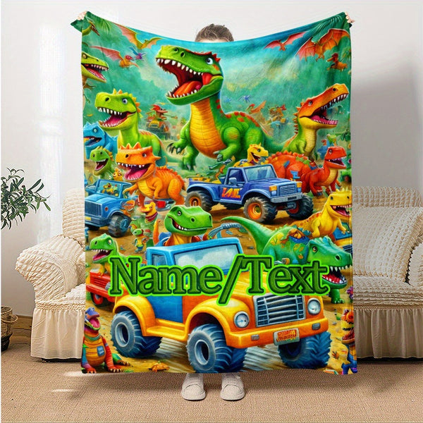 Customizable Dinosaur Park Flannel Blanket – Personalized Name
