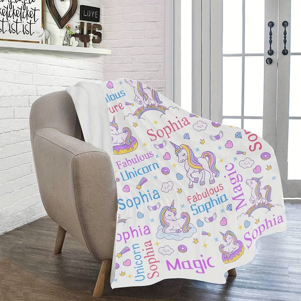 Personalized Pink Unicorn Flannel Fleece Blanket