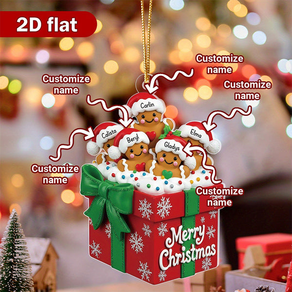 Personalized Gingerbread Family Christmas Ornament - Custom Names & Family Tree Design