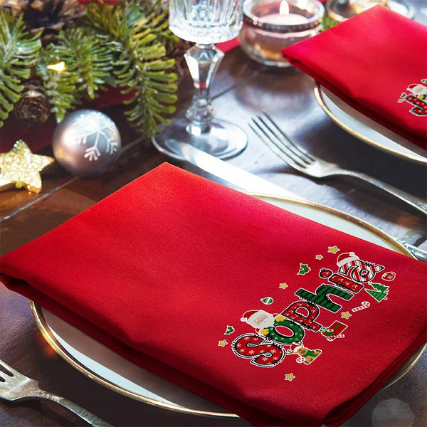 Personalized Santa Claus Christmas Element Alphabet Napkin with Name