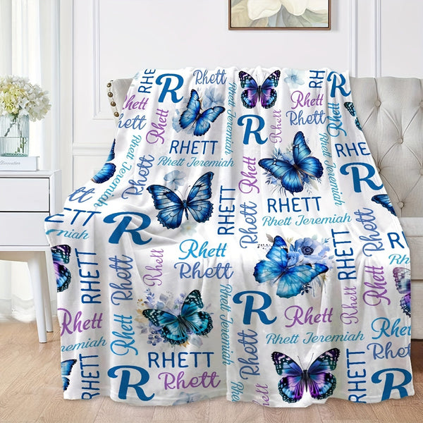 Personalized Blue Butterfly Design Soft Flannel Blanket