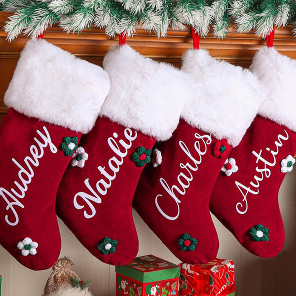 Custom Plush Family Holiday Decor, 2025 Red Plush Christmas Stocking