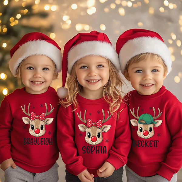 Christmas kid toddler personalized boy girl custom name reindeer shirt,