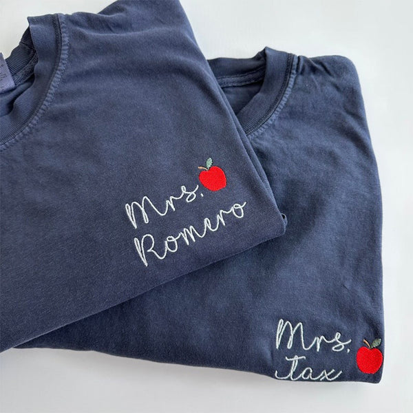 Comfort Colors Custom Embroidered Teacher Name