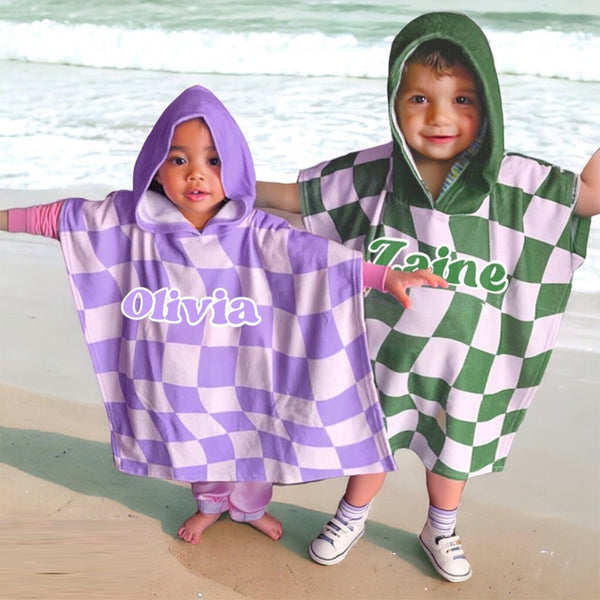 Custom Name Kids Beach Towel, Personalized Hooded Beach Towel