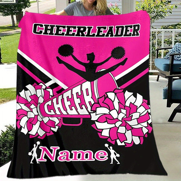 Customizable Cheerleader Fleece Blanket - Soft & Warm Pink and Black with Personalized Name