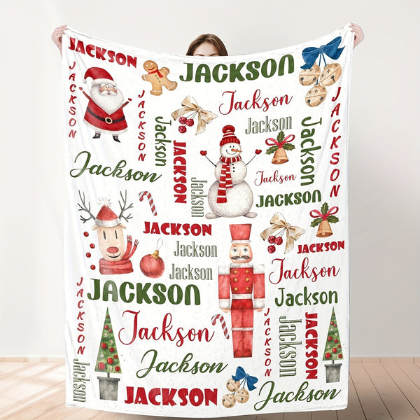 Christmas Santa Claus Pattern Customized Name Blanket,
