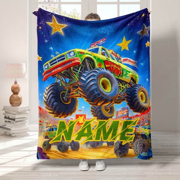 Personalized Monster Truck Flannel Blanket