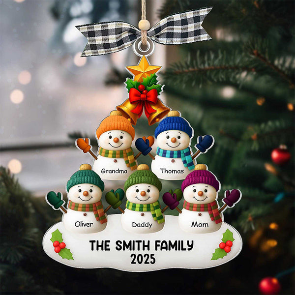 Custom Snowman Family Ornament, Personalized Christmas Ornament with Names