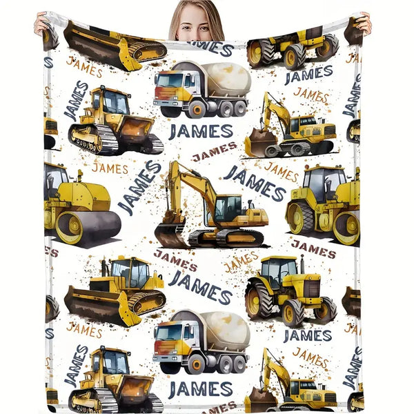 Personalized Fleece Blanket with Cute Excavator
