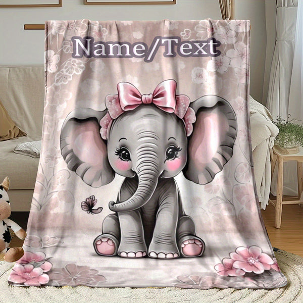 Custom 1pc Custom Name, Cute Elephant Pattern HD Print Blanket