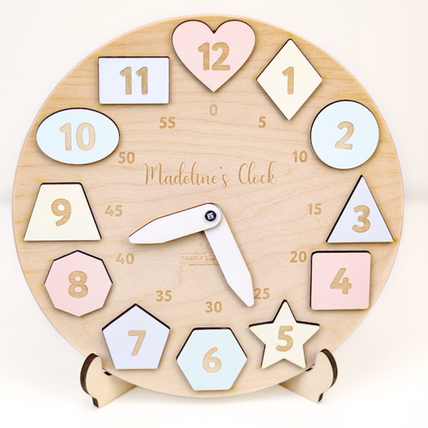 Personalized Wooden Name Clock with Shape Chrin Gift Puzzle Toys