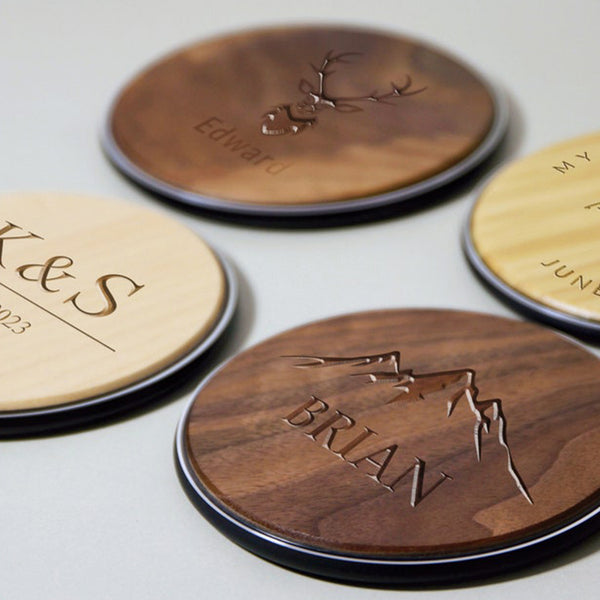 Personalized Name & Logo Wooden Wireless Charger Station