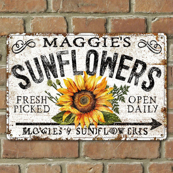 Custom SUNFLOWERS Metal Farm Sign Personalized Name