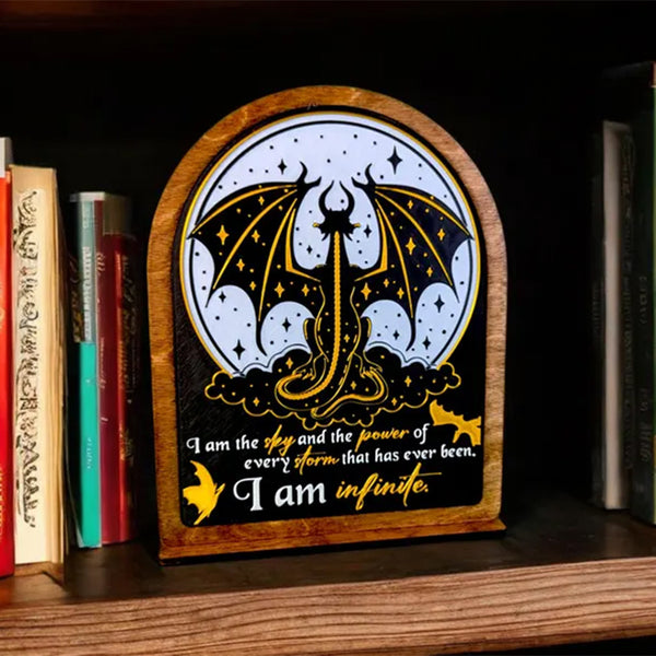 I am Infinite Fourth Wing Bookshelf Sign Wooden Shelf