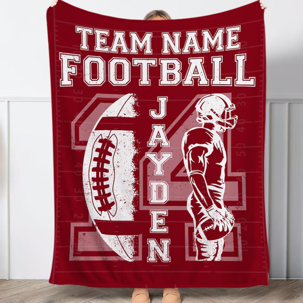 Personalized Football Blanket, Custom Name and Number for Football Player