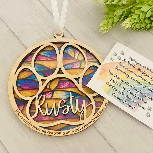 personalized name, dog / cat/ pet remembrance, paw with saying and name