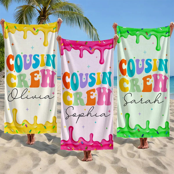 Personalized Cousin Crew Beach Towel, Cousin Squad Gift