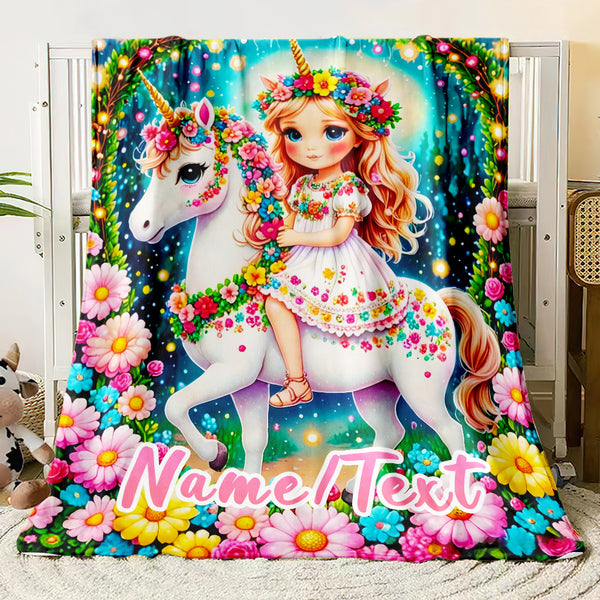 Personalized Unicorn Princess Flannel Throw Blanket
