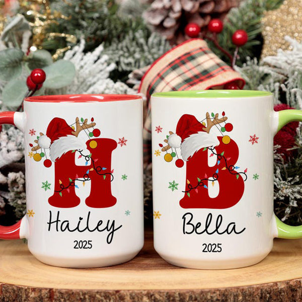 Custom Initial Name Mug, Personalized Christmas Mug, Xmas Gifts Idea