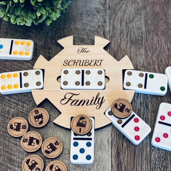 Mexican Train Personalized Hub And Holder Set Dominoes Custom Name Family Game Night