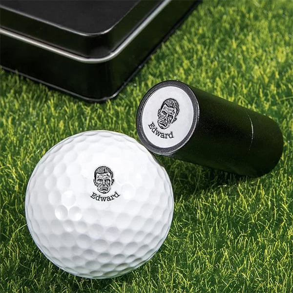 Personalized Character Portrait Photo Golf Ball Self-inking Stamp with Metal Storage Box and Name Birthday Father's Day Gift for Golf