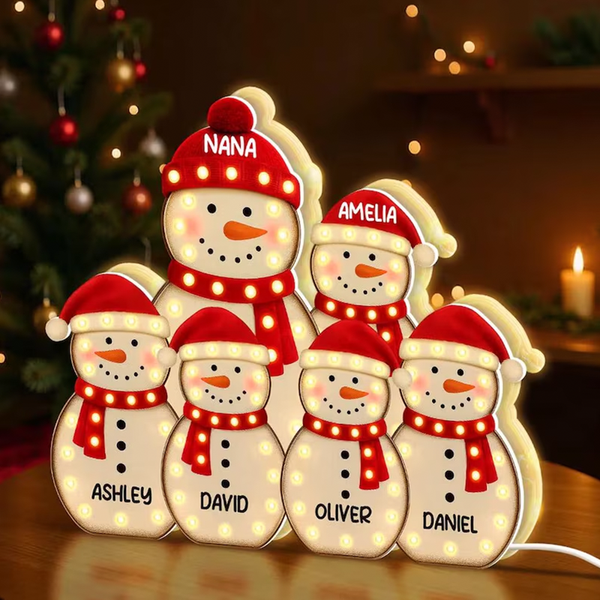 Snowman Grandma Grandkids Marquee Effect Personalized LED Light