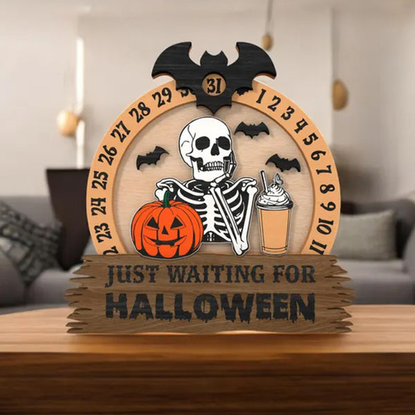 Halloween Skeleton Countdown Sign | Just Waiting for Halloween Decor |