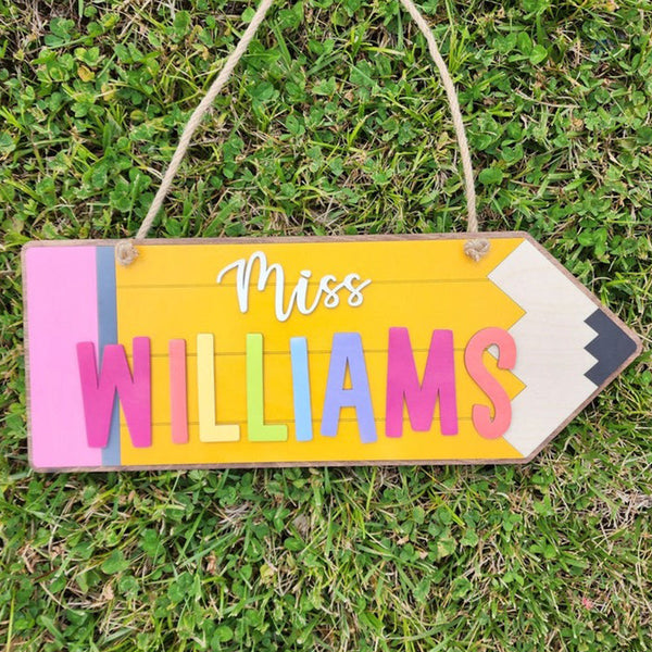Wooden Teacher Door Hanger - Pencil