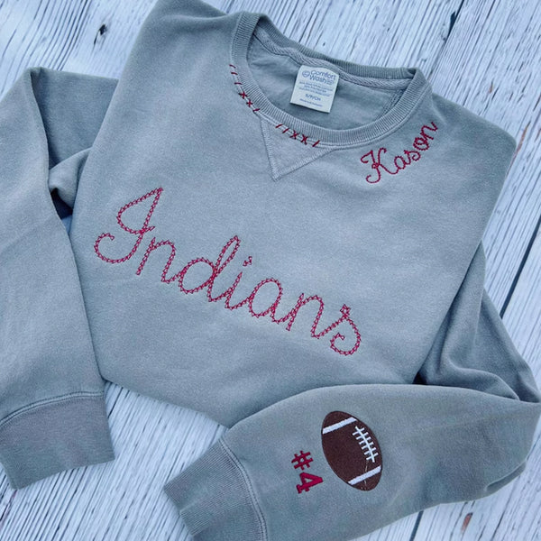 Football Sweatshirt, Sports Mom Sweatshirt, Embroidered Neck Shirt