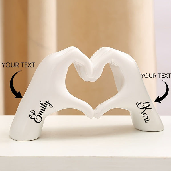 Customizable Resin Love Heart Hands Figurine - Personalized Text "Love You"