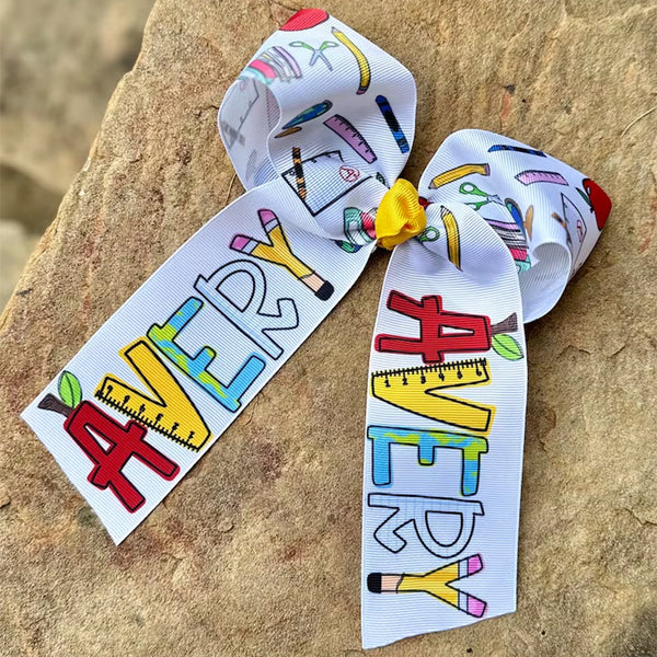 Monogrammed Back to School Hair Bow, First Day of Kindergarten