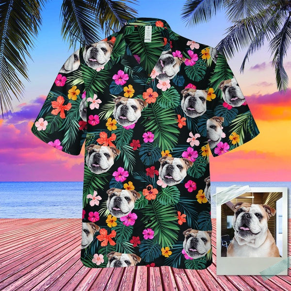 Personalized Photo Hawaiian Shirt Custom Dog Cat Face Holiday Tropical Pattern Shir