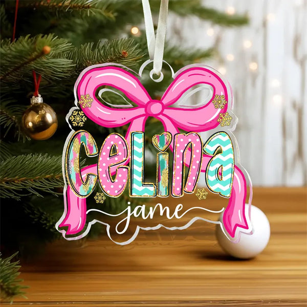Personalized Coquette Christmas Ornament: Custom Acrylic Name