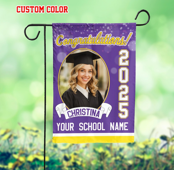 Personalized Photo Senior Graduation Garden Flag, Custom Class Of 2025 Graduate Yard Sign