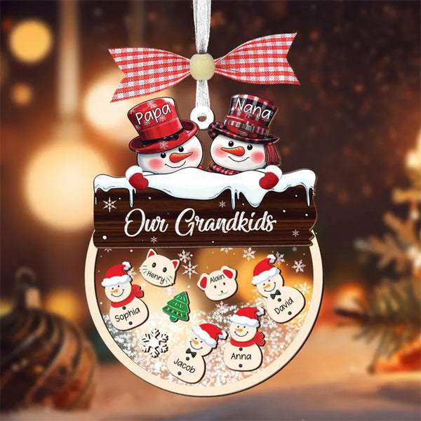 Grandparent Christmas Ornament, Grandkids Snowman Shaker Ornament