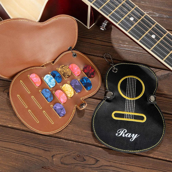 Personalized Guitar-Shaped Portable PU Leather Guitar Picks Storage Case