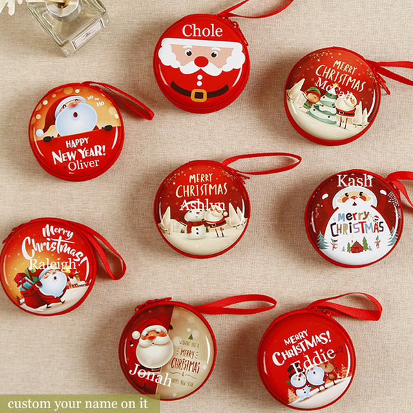 Personalization name Festive Red PVC Christmas Coin Purse