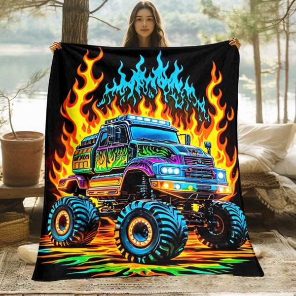 Truck Flame Neon Glow-in-the-Dark Printed Flannel Blanket