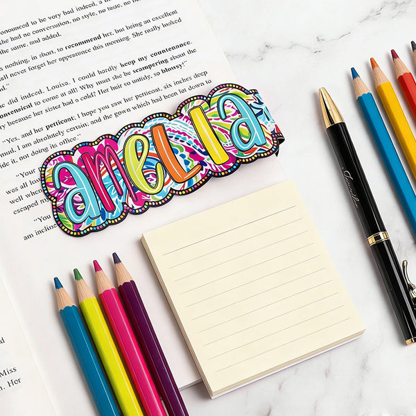 Personalized Bright Paisley Floral Doodle Magnetic Bookmark