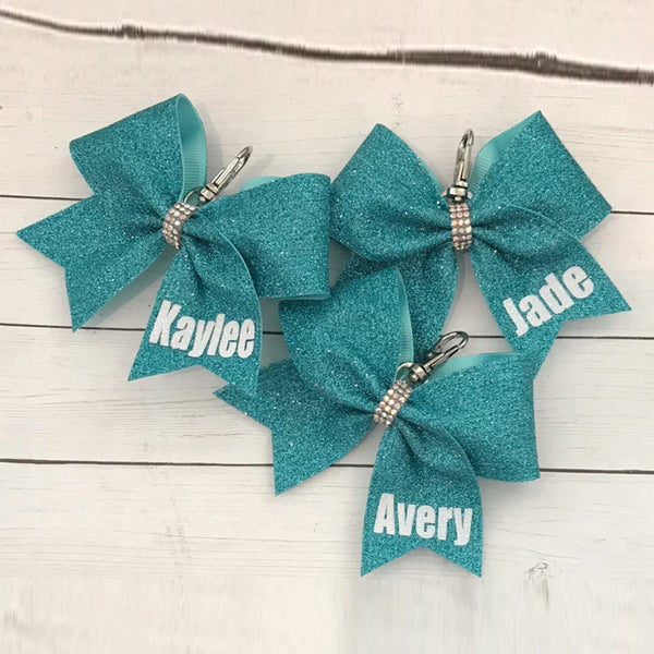 Personalized Cheer Bow Key Chain with Name on Tail only
