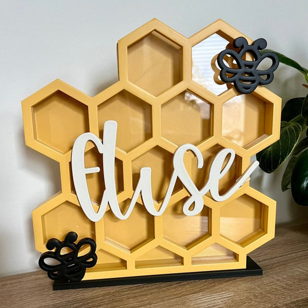 Custom Name Wooden Honeycomb Piggy Bank